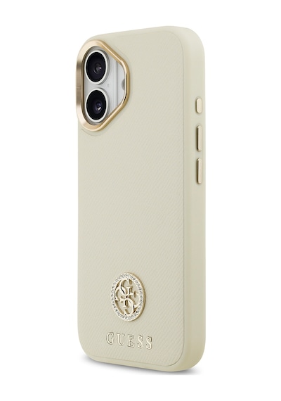Apple Uyumlu iPhone 17  Kılıf Guess Lisanslı M-safe Özellikli Grained Yazı Ve Taşlı 4g Logolu Kapak Bej Bej