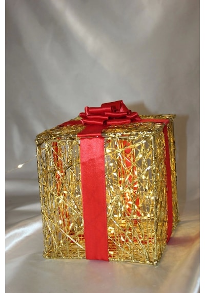 Noel Led Işıklı Hediye Kutusu Paketi Yılbaşı Gold 15 15 15