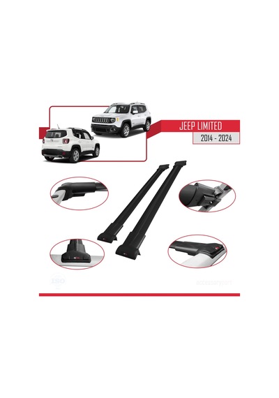 Jeep Limited 2014 Ve Sonrası İle Uyumlu Fly Model Ara Atkı Tavan Barı Siyah