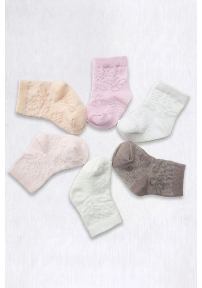 Cocole Socks Kız Bebek Soket Çorabı Kraft Kutulu 6'lı Set Pamuklu 0-1 Yaş Kabartma Desenli Çok Renkli