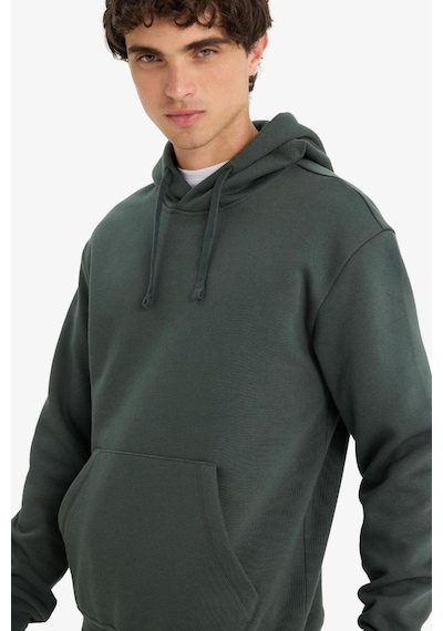 Defacto Regular Fit Kapüşonlu İçi Yumuşak Tüylü Kanguru Cepli Basic Düz Sweatshirt X8283az25augn1155 Yeşil