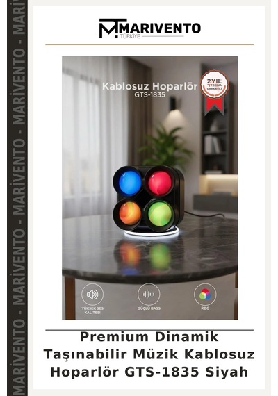 Premium Dinamik Taşınabilir Müzik Kablosuz Hoparlör Gts-1835 Siyah
