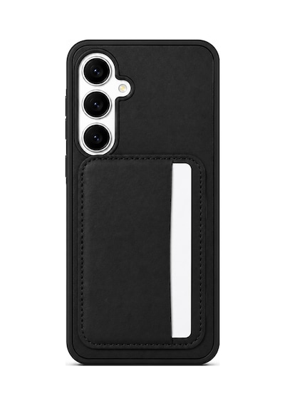 Cardx Samsung S25 Uyumlu Kendiliğinden Vegan Deri Kartlıklı Kamera Korumalı Kılıf Siyah
