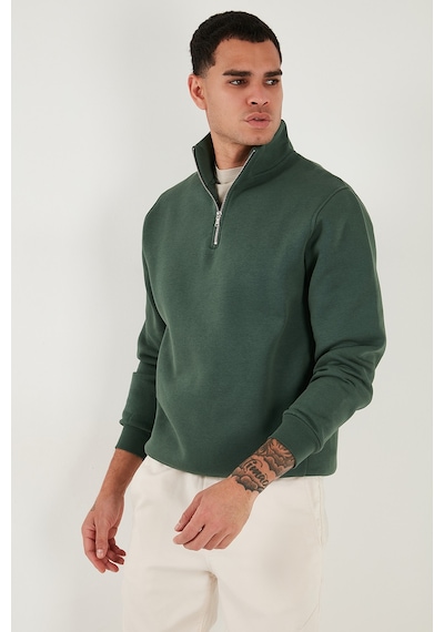 Buratti Pamuklu Regular Fit Yarım Fermuarlı Dik Yaka Erkek Sweat 59052592 Nefti