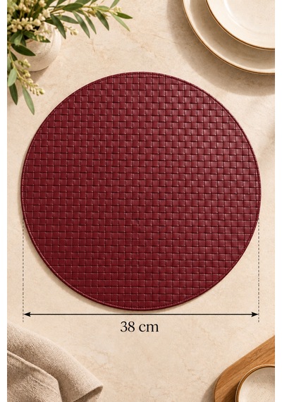 2 Li 38 Cm Yuvarlak Deri Amerikan Servis Supla Örgü Desenli Tabak Altlığı Bordo - 939602924 Bordo