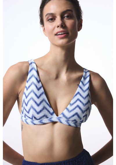 Penti Biana Navy Deep V Kesim Zigzag Desenli Bikini Üstü
