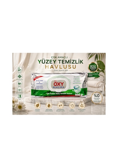 Mr. Oxy Maxima Çok Amaçlı Yüzey Temizlik Havlusu 100 Yaprak Beyaz Sabun Kokulu Yağ Çözücü, İz Bırakmaz, Hızlı Kurur Diğer