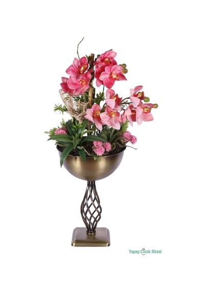 Yapay Çiçek Sitesi Metal Burgulu Vazoda Yapay Orkide Tanzimi 78 Cm Açık Pembe