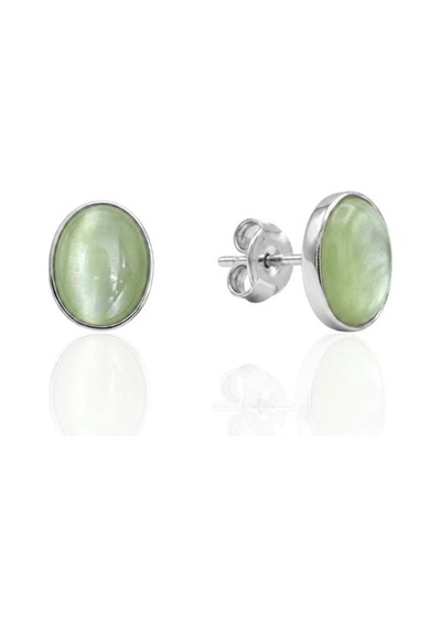 Oya Silver Yeşil Sedef Taşlı Oval Gümüş Küpe 0.8x0.6cm Oyok374