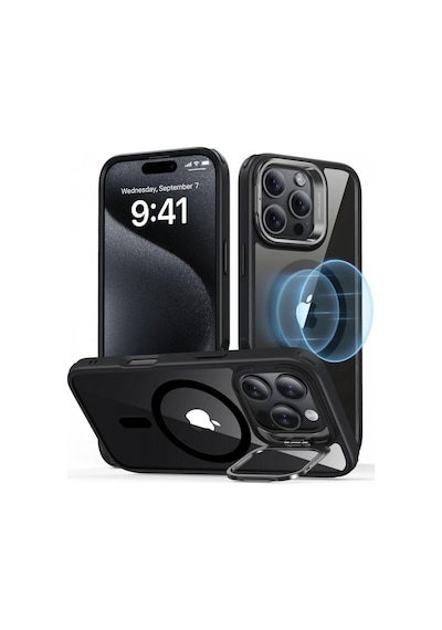 Esr Apple Uyumlu iPhone 16 Pro Halolock Mag Safe Classic Hybrid Standı Silikon Kılıf Şeffaf Siyah