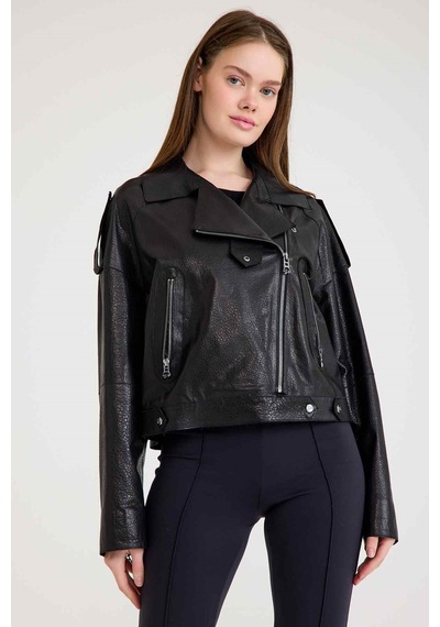 Oversize Bayan Deri Ceket Vb-3 Bk-2497 - 23371 Siyah