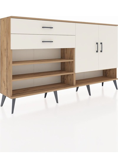 Arges Konsol 4 Raflı 2 Çekmeceli 2 Kapaklı 176x30x99 Çam-aytaşı Çam-aytaşı