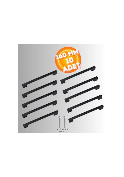 Köprü Kulp Dolap Çekmece Kulbu Metal Kulp 160 Mm 10 Adet Siyah
