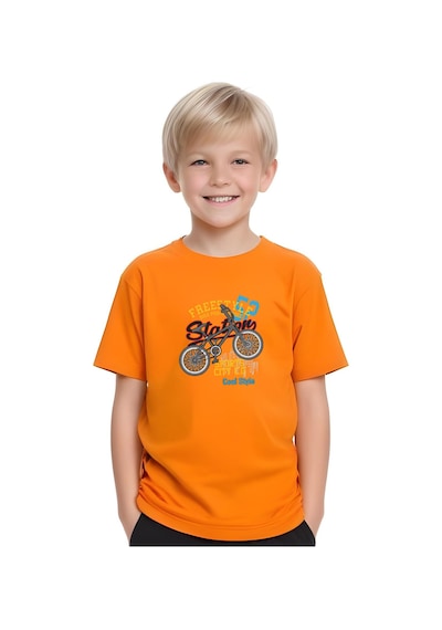 Fyk Kids Erkek Çocuk Yuvarlak Yaka Bisiklet 52 Erkek Baskılı T-shirt Turuncu