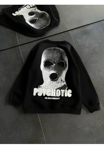 Mbb E-ticaret Kadın 3 İplik Kışlık Bisiklet Yaka Baskılı Sweatshirt - Siyah