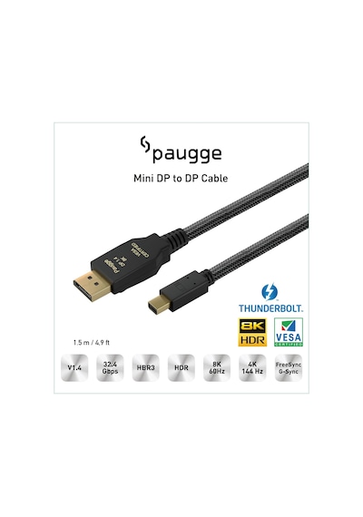 - Dp 1.4 Vesa Sertifikalı Thunderbolt2 Destekli Mini Displayport Kablo - 1.5m Entmdp1415 Standart