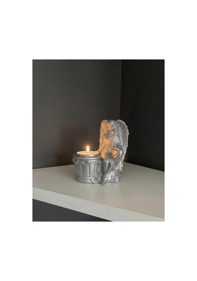 Dekoratif Melek Figürlü Tealight Mumluk - Estetik Tasarım Masaüstü Biblo Ve Şamdan Gümüş