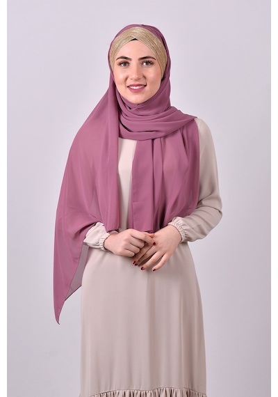 Hürrem Bone Gül Kurusu-gold Arkadan Bağlamalı Şal Şifon Üç Bantlı Simli Pileli 1835 1802