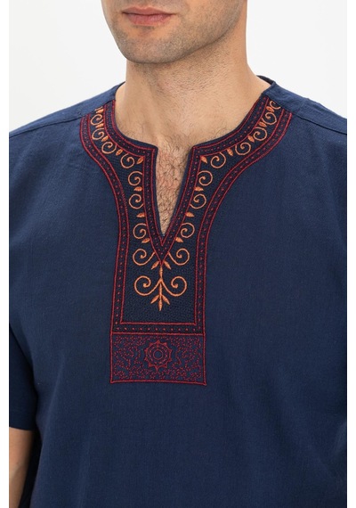 Kısa Kol Şile Bezi Bisiklet Yaka Etnik Erkek T-shirt Lacivert Lcvt-lacivert Lacivert