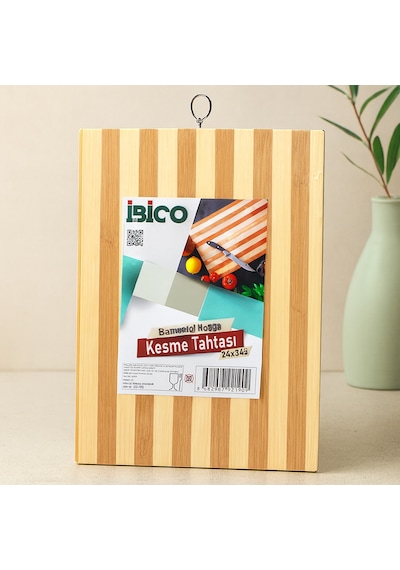 Bambu Kesme Tahtası 24x34x1.3 Cm - Metal Kulplu Beyaz