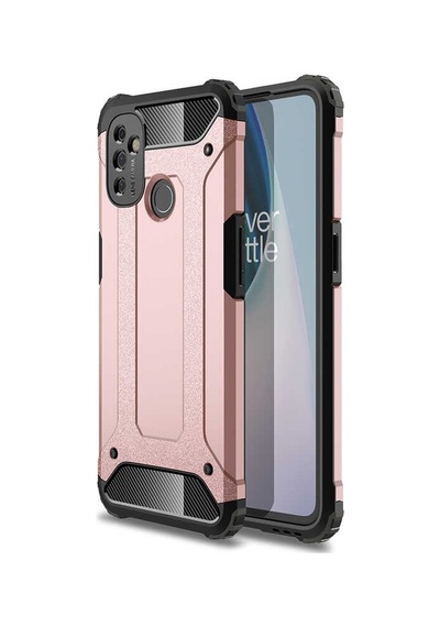 Noktaks - One Plus Nord N100 Uyumlu - Kılıf Çift Katman Zırh Tank Crash Military Kapak - Rose Gold