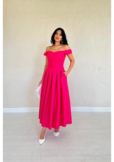 Valensdesign Fuşya Jakarlı Elbise Fuşya