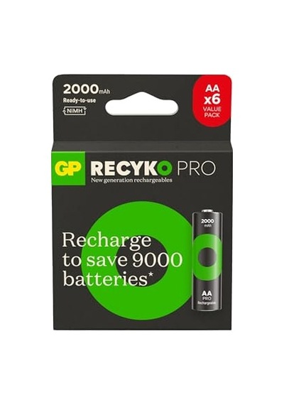 Gp Batteries Recyko Pro Aa Kalem Ni-mh Şarjlı Pil, 1.2 Volt, 6'li Kart