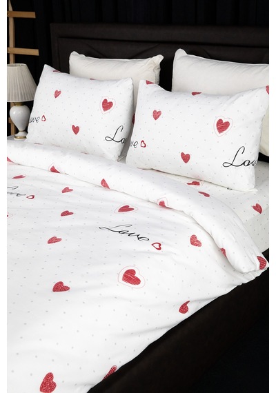 Royal Love Lastikli Çarşaflı Çift Kişilik Nevresim Takımı - Beyaz Beyaz