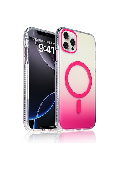Apple Uyumlu iPhone 16 Pro Kılıf M-safe Şarj Özellikli Transparan Renk Geçişli Mkst Toros Kapak - Rose Pembe Pembe