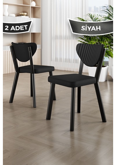 Fubi Serisi 2 Adet Taba Deri Mutfak,cafe, Restaurant Sandalyesi Siyah Metal İskeletli Siyah Sandalye Siyah İskelet