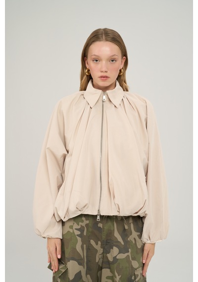 Mai Collection Amsterdam Fermuarlı Bej Bomber Ceket