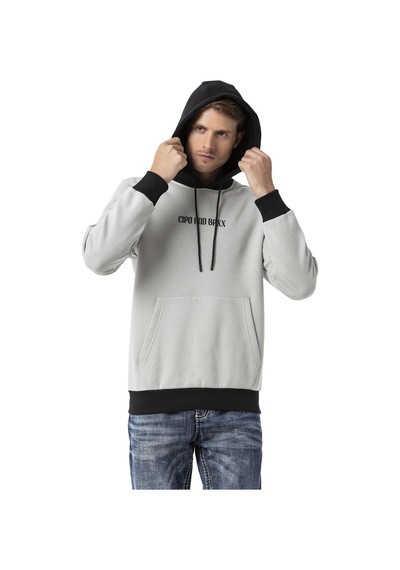 Cipo & Baxx Erkek Kapüşonlu Kanguru Cepli Baskılı Sweatshirt Cl582 Gri