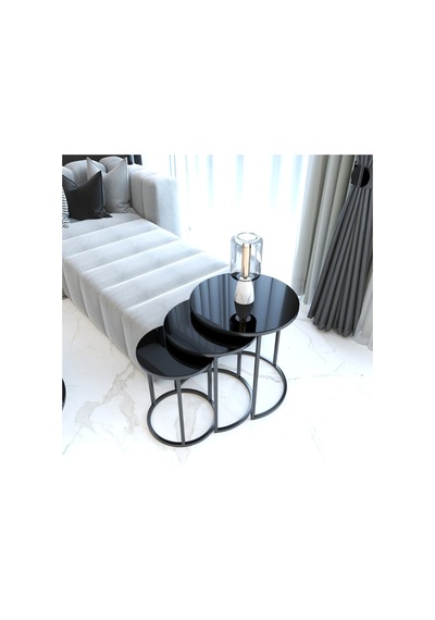 Faymend Ecol Desing Siyah Metal Zigon Sehpa 3 Lü Siyah