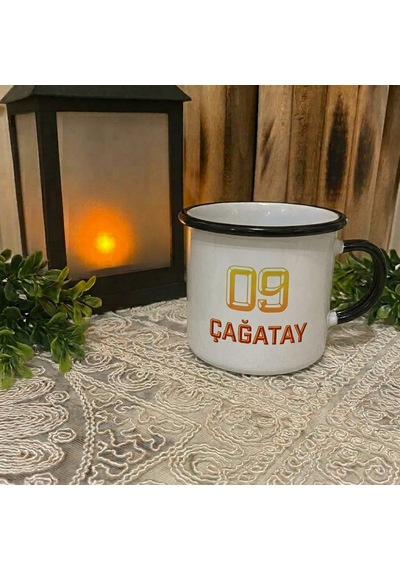 Kişiye Özel Sarı Kırmızı Renk Tasarımlı Atatürk Portre Temalı Enamel Kupa Bardak 2 Sarı - Kırmızı