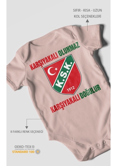 Morivokids Karşıyakalı Olunmaz, Mesajlı Kısa Kollu Bebek Body %100 Pamuk Pastel Pembe