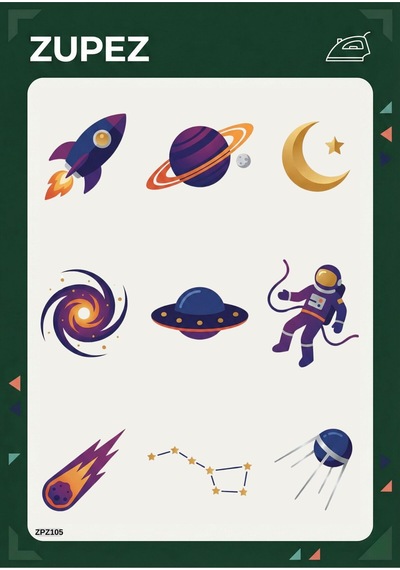 Astronot Gezegen Roket Desenli Uzay Temalı Ütüyle Uygulamalı Transfer - 820728589