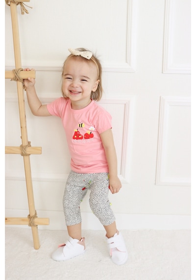 Harika Kids Kız Bebek Kaprili Kısa Kollu Kiraz Baskılı Yazlık Basic Alt-üst Takım 6-24 Ay 001