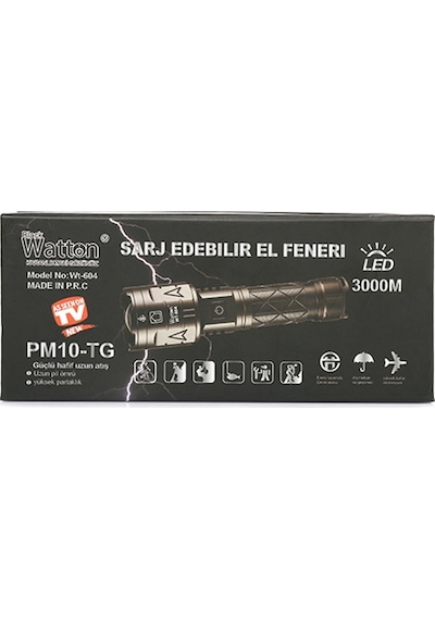 3000 Lümen Güçlü El Feneri Watton Wt-604 Siyah