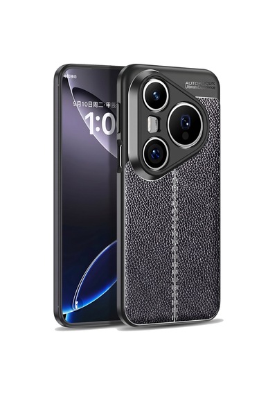 Caseonn Huawei Pura 80 Ultra Kılıf Lüks Dikiş Detaylı Deri Görünümlü Kapak Siyah