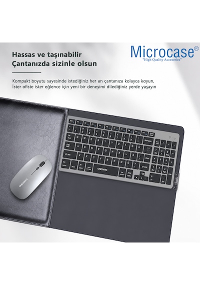 Microcase Bluetooth Ve 2.4g Şarj Edilebilir İnce Tasarım Kablosuz Klavye Mouse Seti + Silikon Klavye Koruması Al5724 Optik