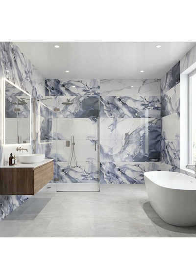 60x60 Cm Kendinden Yapışkanlı Duvar,banyo,tezgah Arası Gri-mavi Mermer-48 Adet 8039-60-48