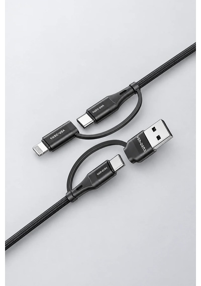 Ven-dens Vd-dca06 60 W Pd 4 Ü 1 Arada Şarj Ve Veri Kablosu, Type-c, Lightning Ve Usb-a, 1.5 Metre Siyah