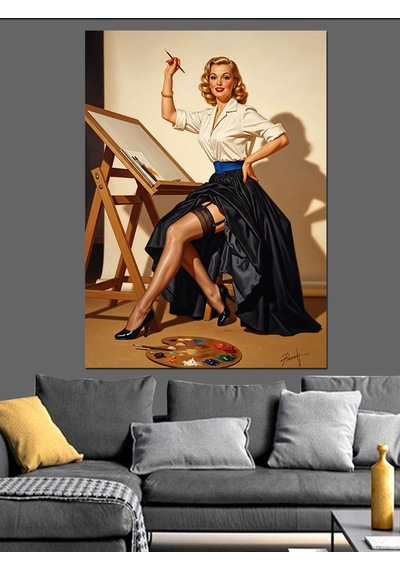 Ahşap Tablo Ressam Kadın Ve Tuval Hayvan Tabloları