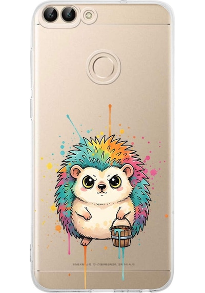 Huawei P Smart 2018 İle Uyumlu Splash Kirpi Tasarımlı Şeffaf Silikon Kılıf Şeffaf