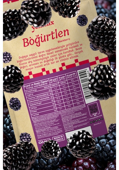 Freeze Dried Böğürtlen Kuru Meyve Cipsi - Dondurularak Kurutulmuş Böğürtlen 15g 15 G