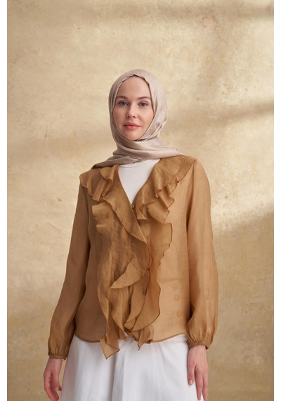Armanda Jose Jakar Ethnic Desen Şal- 3303 Koyu Bej