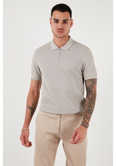 Buratti Pamuklu Regular Fit Yarım Fermuarlı 3'Lü Paket Erkek Polo Yaka T Shirt 5902915S3 Açık Haki-Mavi-Gri
