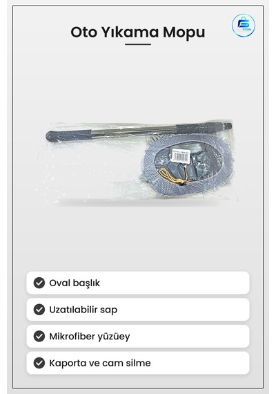 Oto Yıkama Mopu Saplı Oval Başlık Teleskopik Araç Temizlik İçi Dı