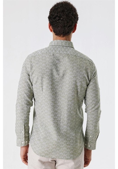 İmza Koyu Haki Kısalabilir Kollu Desenli Jakarlıcepsiz %100 Pamuk Casual Slim Fit Gömlek 1004230181-koyu Haki Koyu Haki