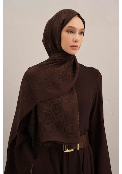 Armine Lyocell Naia Kare Monogram Şal 6 Acı Kahverengi